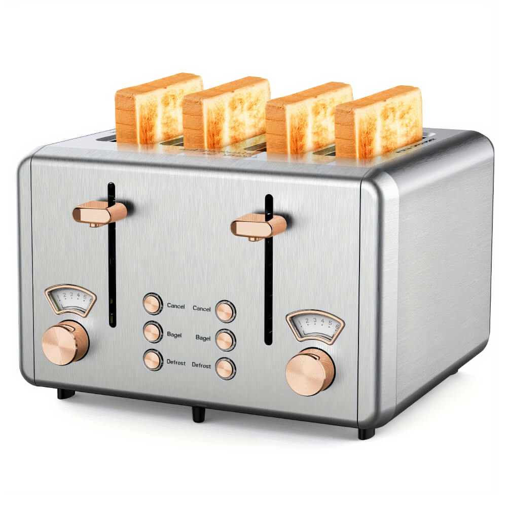 4 Slice Toaster Stainless Steel Toaster with Dual Control Panel