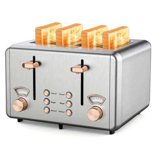 4 Slice Toaster Stainless Steel Toaster with Dual Control Panel