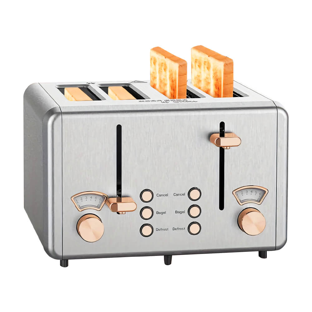4 Slice Toaster Stainless Steel Toaster with Dual Control Panel