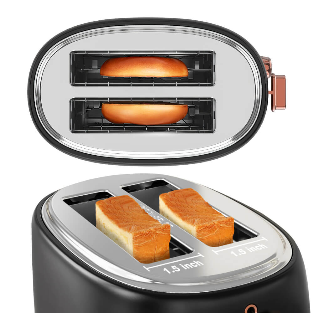 Toaster 2 Slice 1.5" Extra Wide Slots Stainless Steel Toaster with Warming Rack