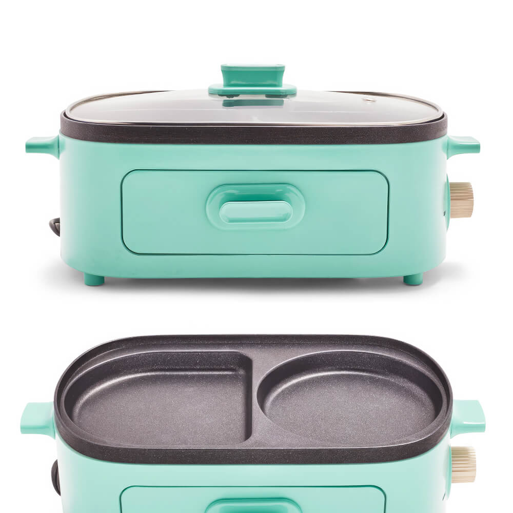 3 in 1 Breakfast Maker Station Healthy Ceramic Nonstick Dual Griddles 2 Slice Toaster